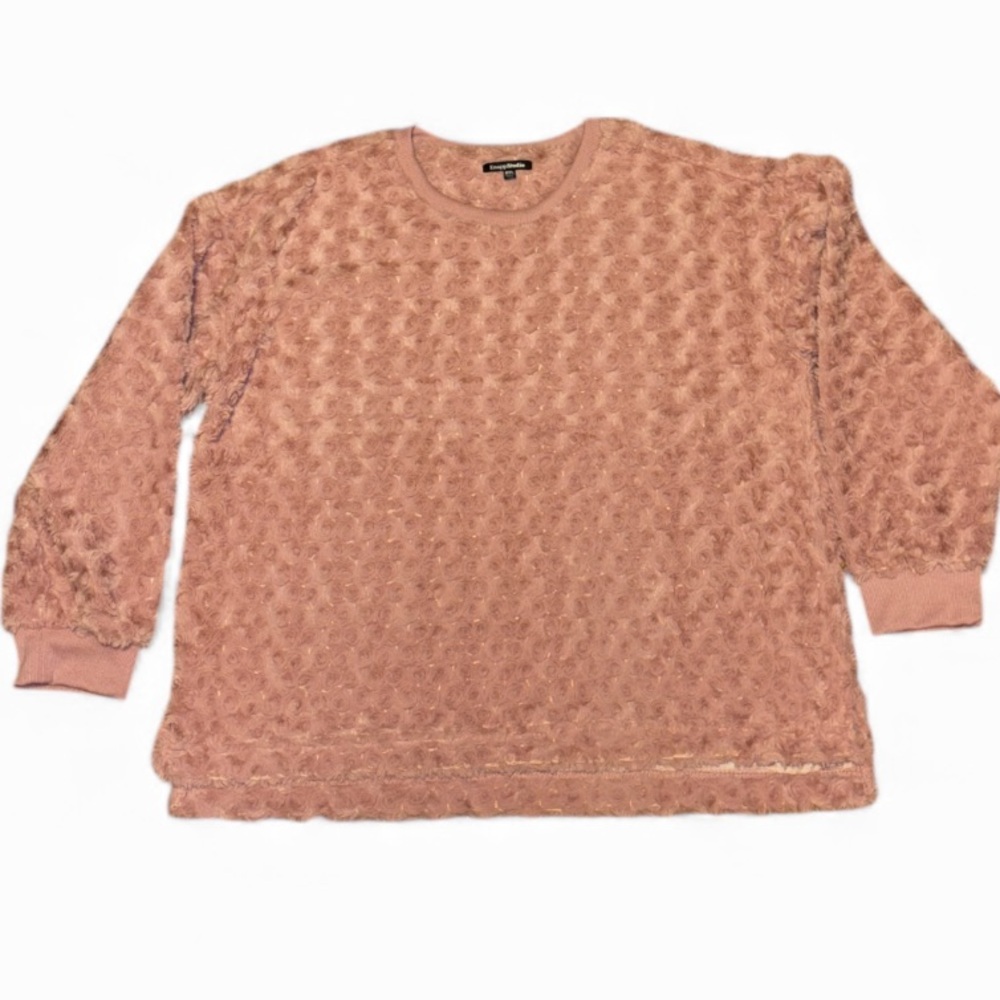 Knapp Studio Textured Mauve Rose Buds Crewneck Sweater 2XL EUC